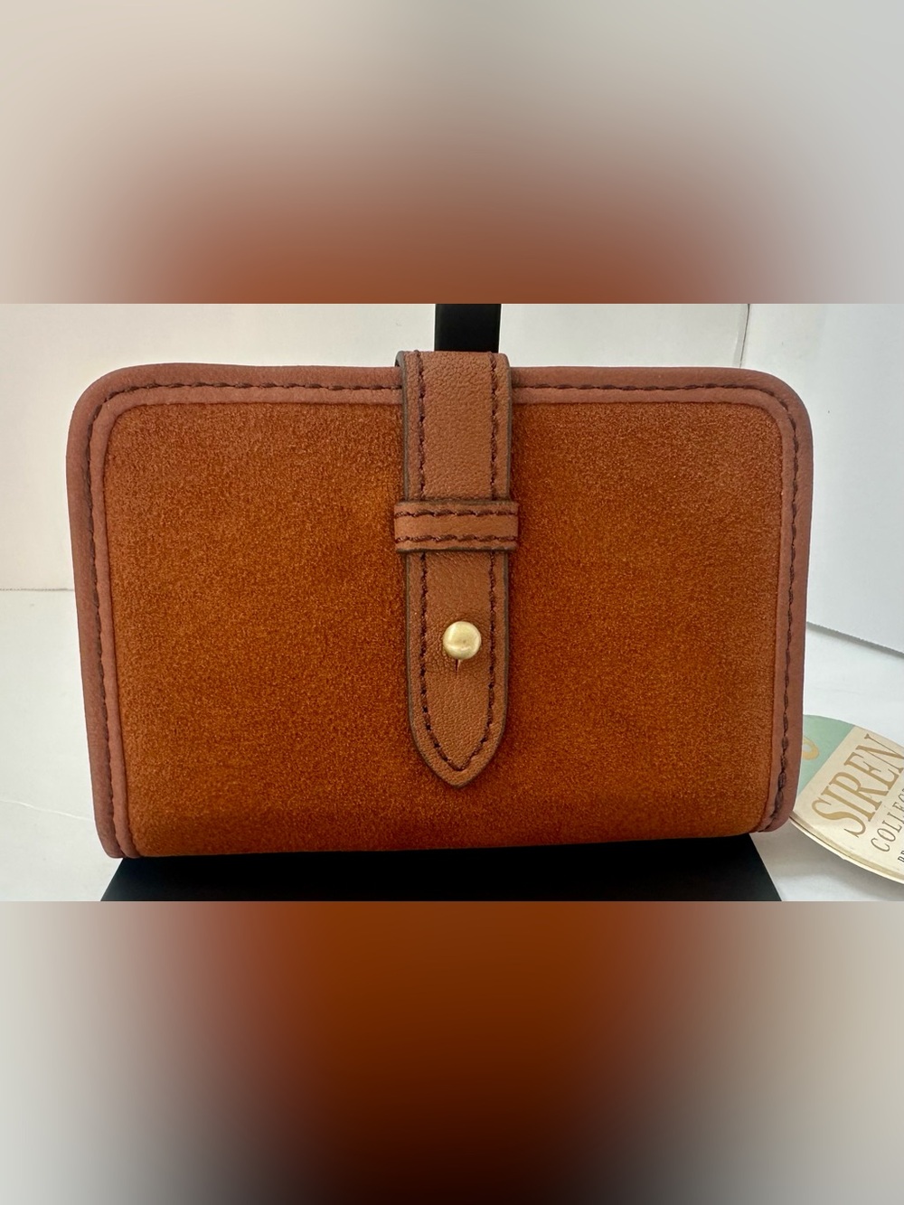 NEW WT Spartina 449 Siren Yacht Club Mini Wallet Brown Suede Leather 371092 Gold